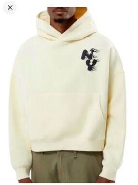 PacSun Cream Hooded Pullover Sweatshirt with Black Chest Graphic